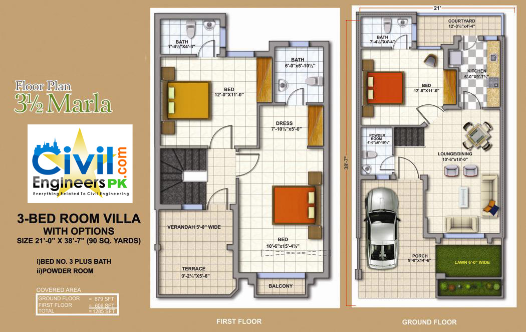 3.5 Marla House Plan Civil Engineers PK