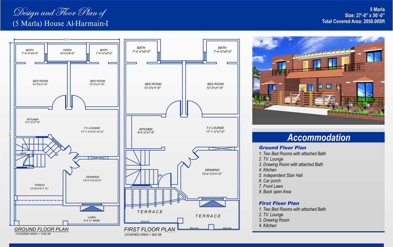 5 marla double story house plan