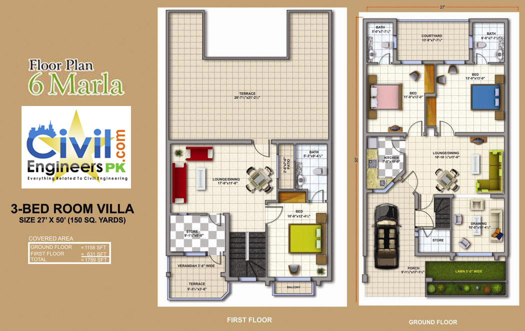 6 Marla House Plans Civil Engineers PK