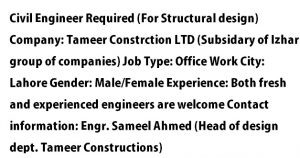 Fresh Civil Engineer Required