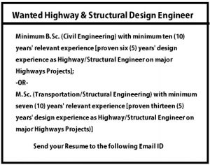 Wanted Highway and Structural Design Engineer