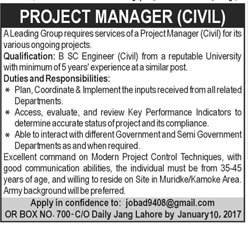 Project Manager Civil Required 