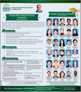 Punjab HEC Foreign Post Doc Fellowship