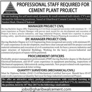 Professional Staff Required For Cement Plant Project