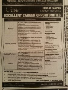 Faculty Required in University of Lahore
