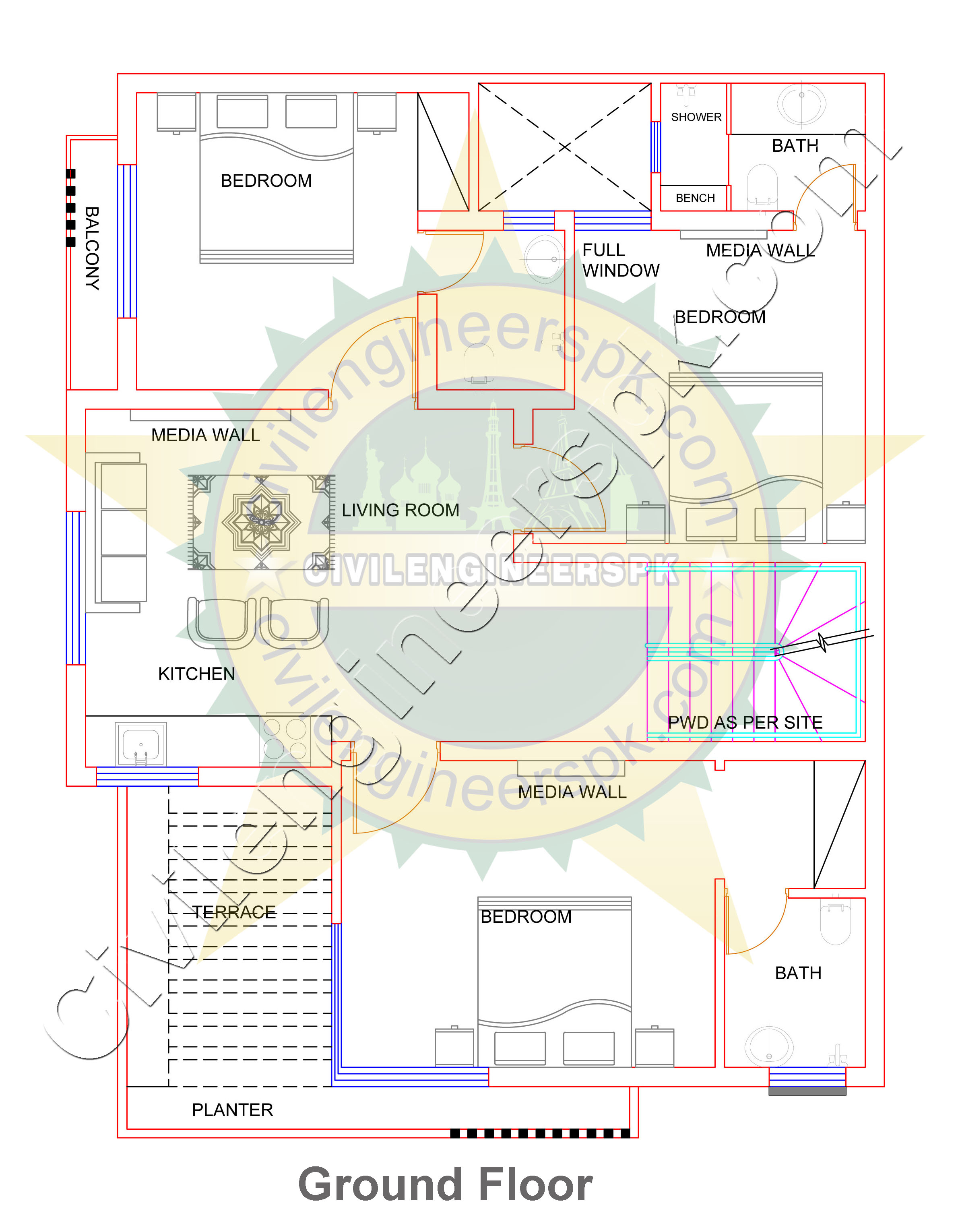 New 6 Marla Corner House Design - Civil Engineers Pk